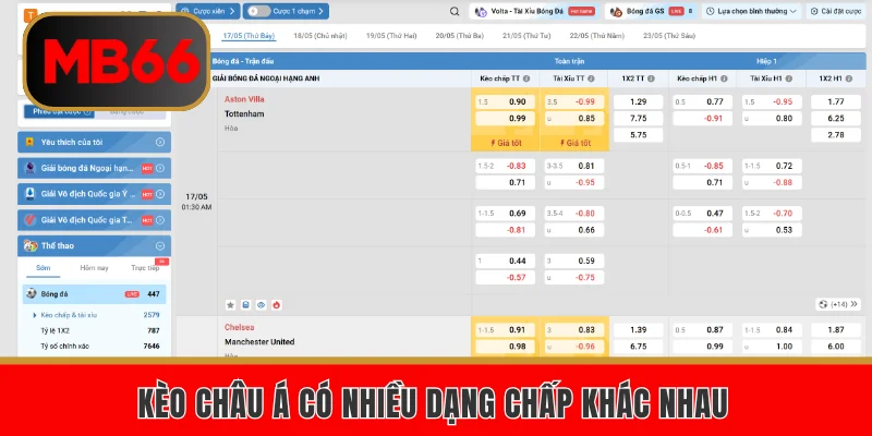 Kèo châu Á có nhiều dạng chấp khác nhau 